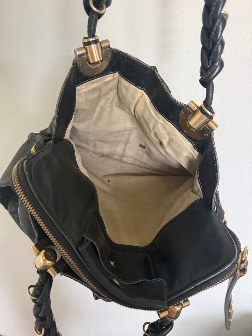 Authentic Vintage Chloe Black Leather Shoulder Hobo Bag with Braided Handles - Picture 7 of 8
